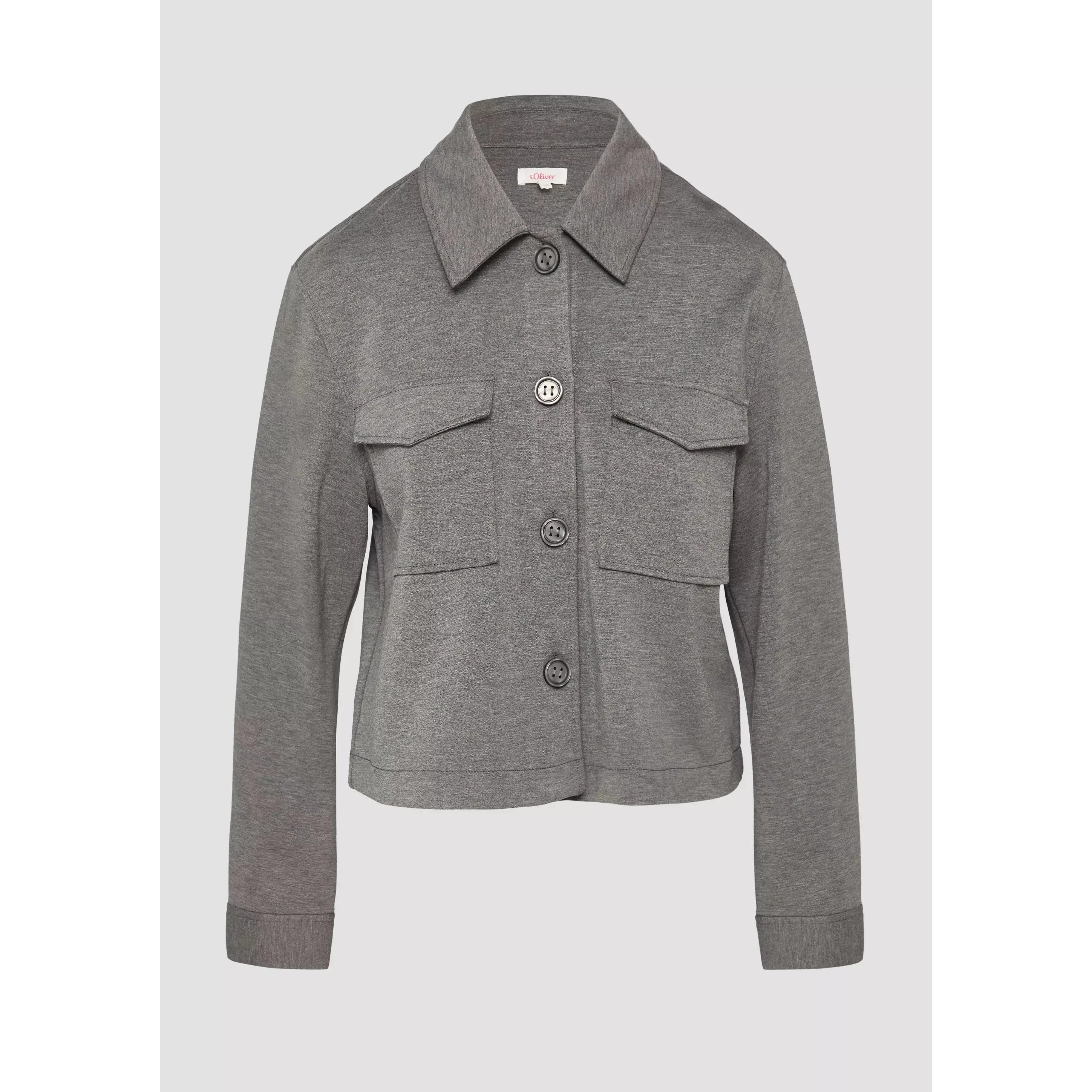 Mottled Interlock Jersey Light Jacket for Women - Casual Grey Button-Up